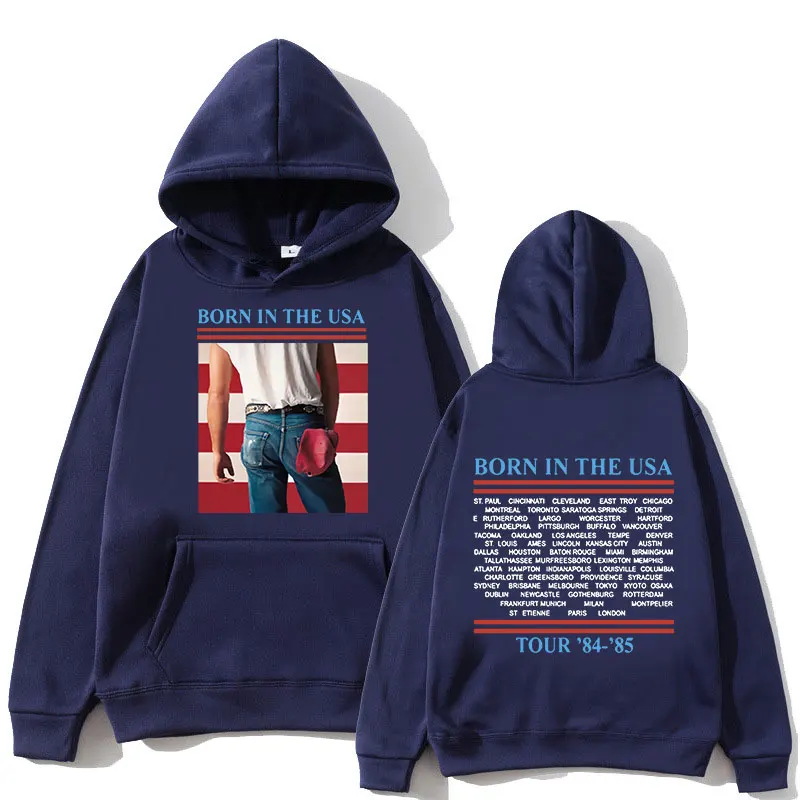 Rock Singer Bruce Springsteen Born In The USA World Tour Hoodies Men Women Fashion Vintage Sweatshirts Casual Pullover Fans Gift