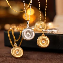 Foydjew Italian Vintage Jewelry Gold Color Set Zircon Round Pendant Necklaces For Women Elegant French Style Accessories