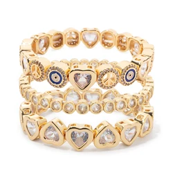 New Copper Heart Shape Devil Eyes Bracelet for Women 18k Gold Color Rhinestone Elastic Bangle Cube Zirconia Jewelry 2025