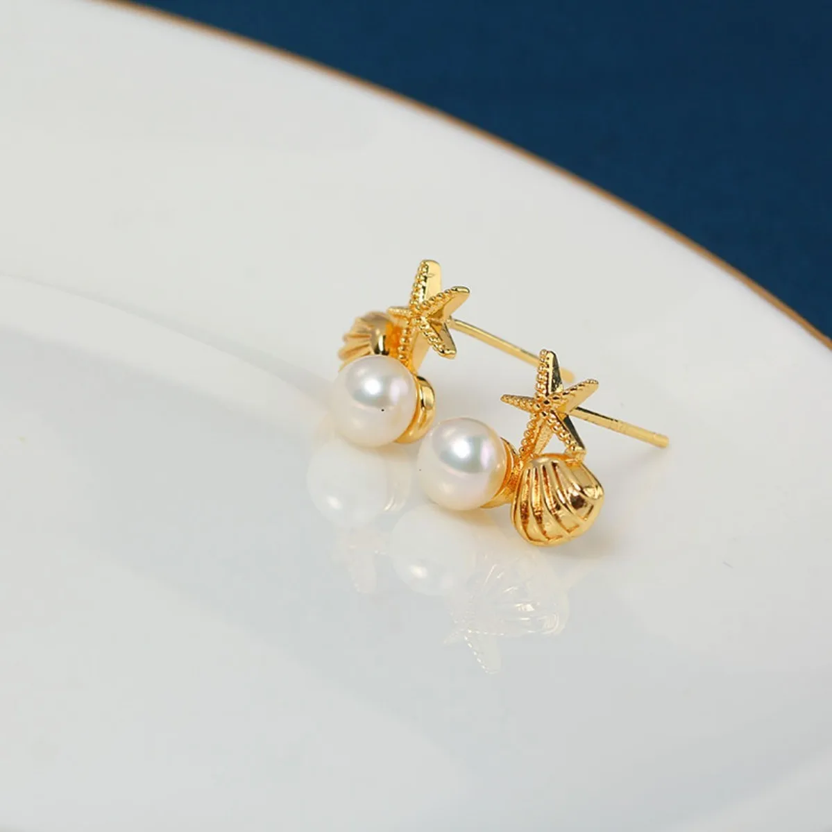 Brass 14K Gold Filled Starfish Blank Setting S925 Silver Needle Women DIY Pearl Stud Earring Accessories Elegant Ocean Style