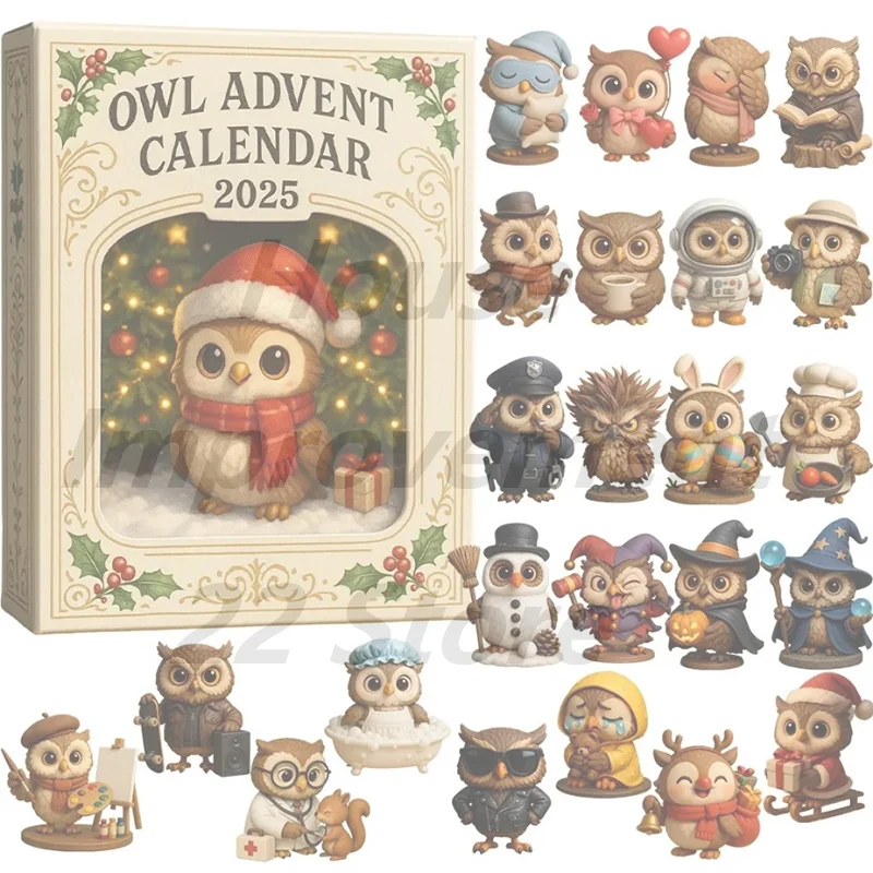 ปฏิทินนับถอยหลังคริสต์มาสปี 2025 รูปนกฮูก – ปฏิทินนับถอยหลัง 24 วัน พร้อมตุ๊กตานกฮูกขนาดเล็ก ชุดของขวัญตกแต่งวันหยุดสุดน่ารัก