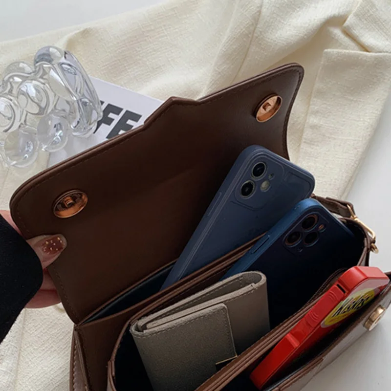 New Pu Leather Shoulder Bag for Women Handbag Fashion Crossbody Bags Vintage Underarm Bag Luxurious Design Square Satchel