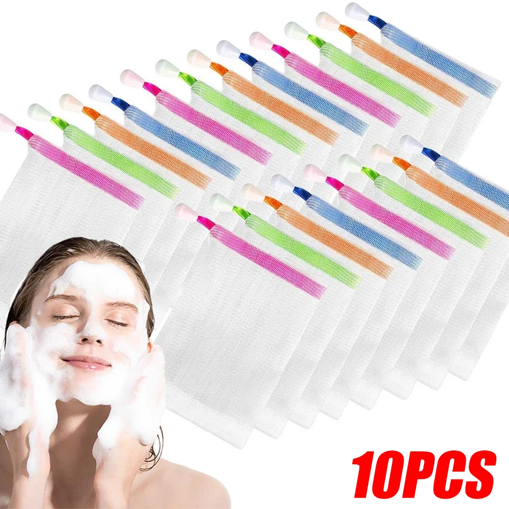 20/1pcs Soap Saver Bag Foaming Net Drawstring Foam Mesh Hangable Facial Cleanser Thicken Bubble Net Household Cleaning Supplies