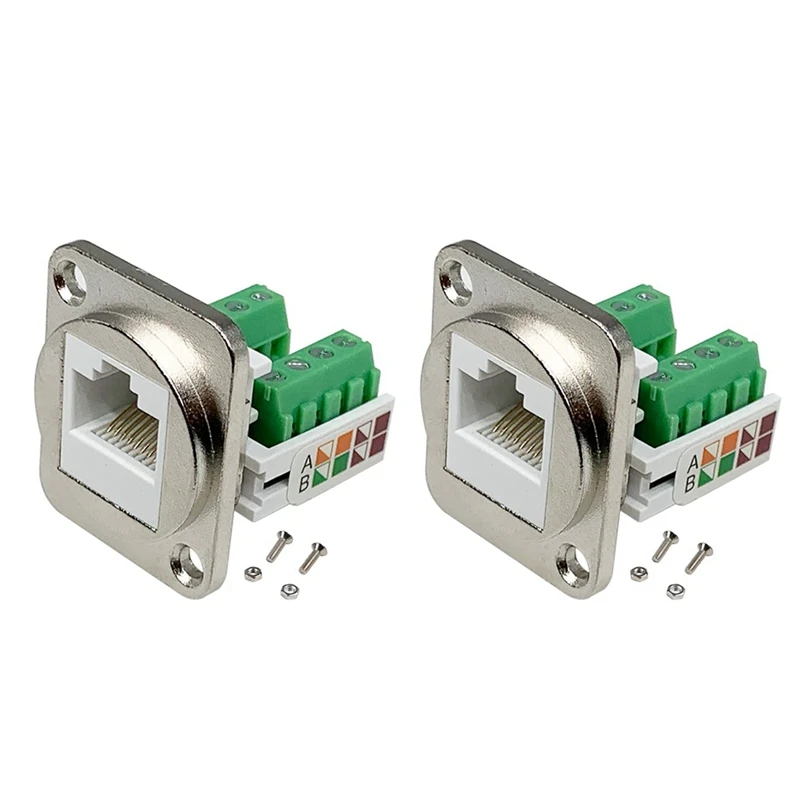 2PCS RJ45 Panel Mount Screw Terminal Adapter, RJ45/8P8C Female Panel Mount Connector, RJ45 Solderless Terminal Extender Durable