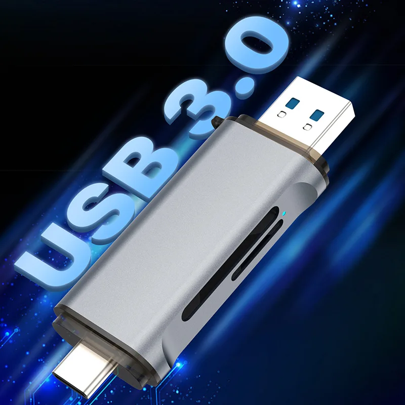 USB+Type-C Dual-Head 3.0 Multi-Function Card Reader External for Mobile Phones Computers Tablets SD/TF Dual-Card Reader