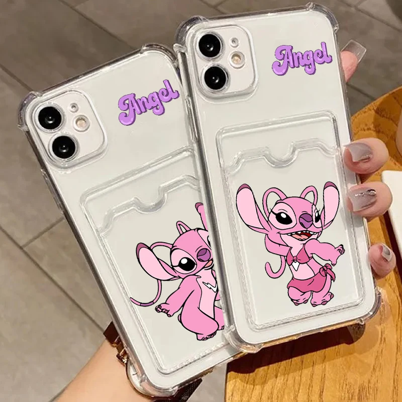 Stitch The Baby Disney Cute For iPhone 15 14 13 12 11 XS XR X 8 7 Pro Max Plus Mini Photo Card Bag Transparent Cover Phone Case