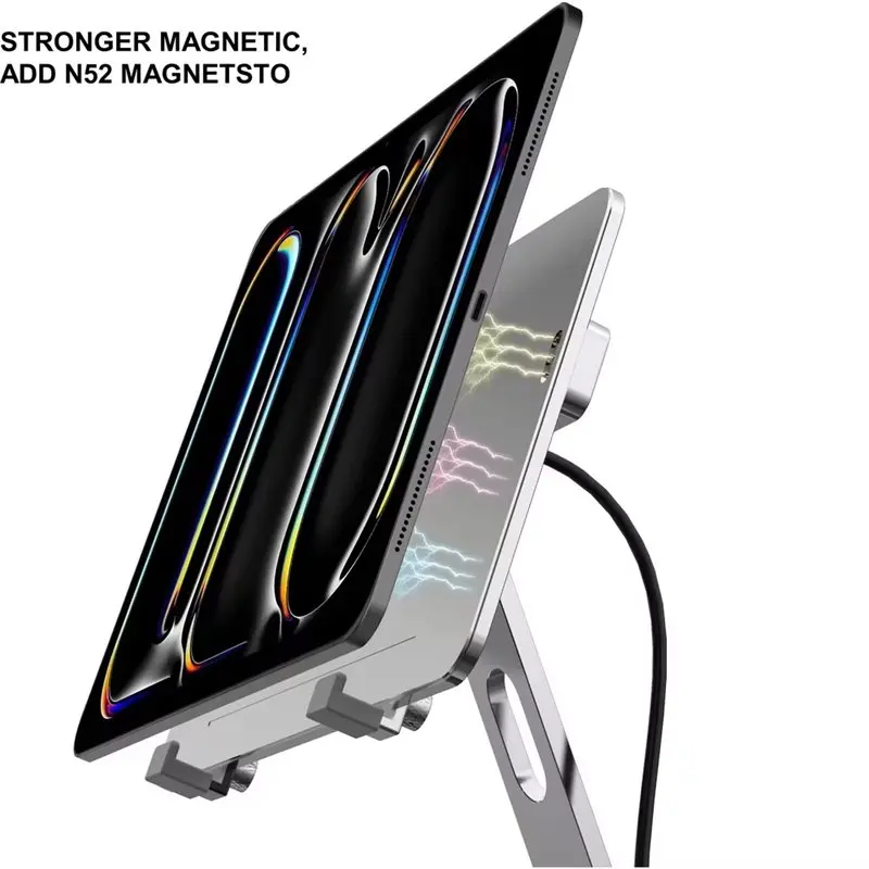 AT82-Portable Folding Magnetic Aluminum Charging Stand For Ipadpro 11 Inch Lightweight Desk Holder With Secure Grip