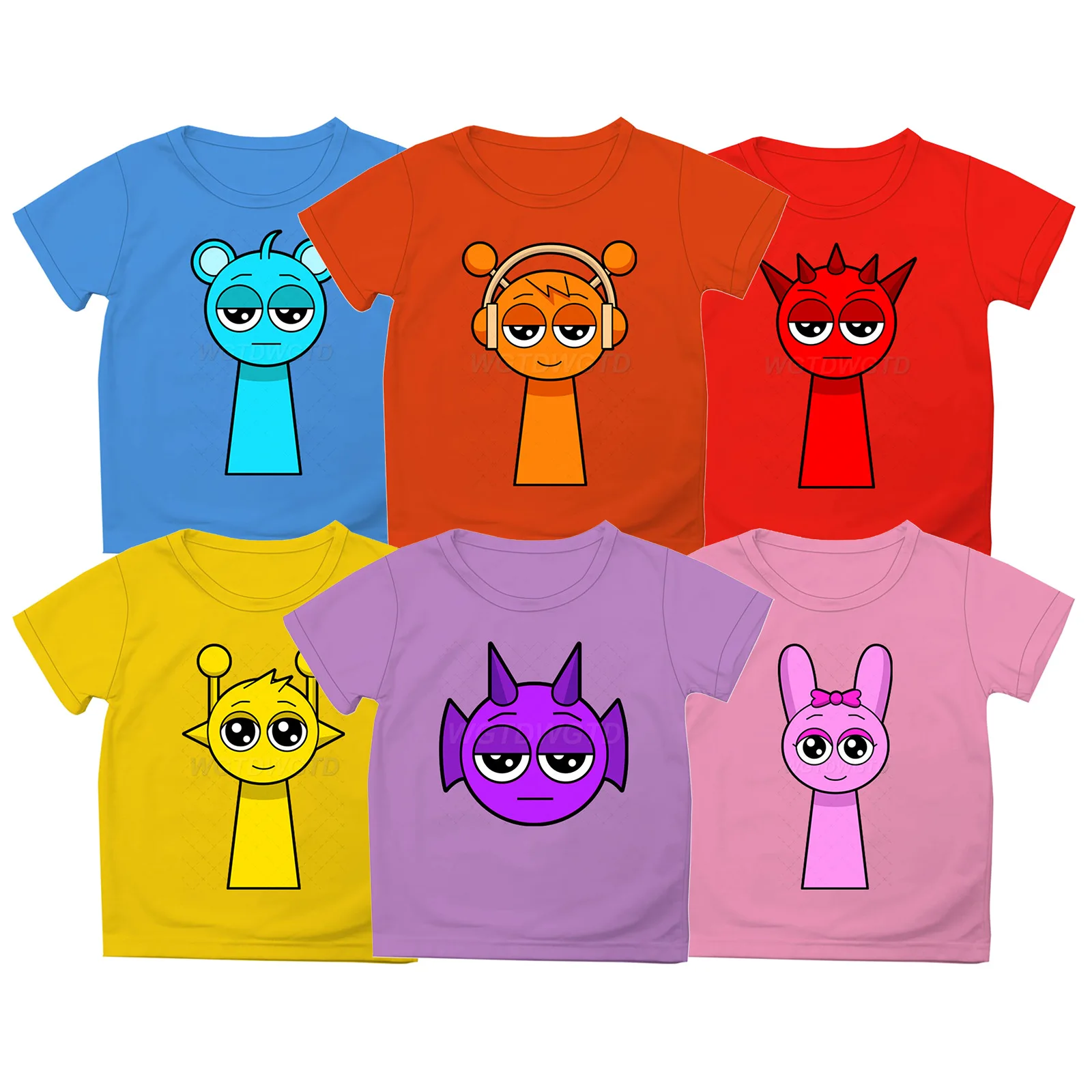 Sprunki Figure T-shirt Kawaii Girl Cartoon T Shirt Summer Children Cotton Clothing Kids Fashion Short Sleeve Tees Boy Cute Tops