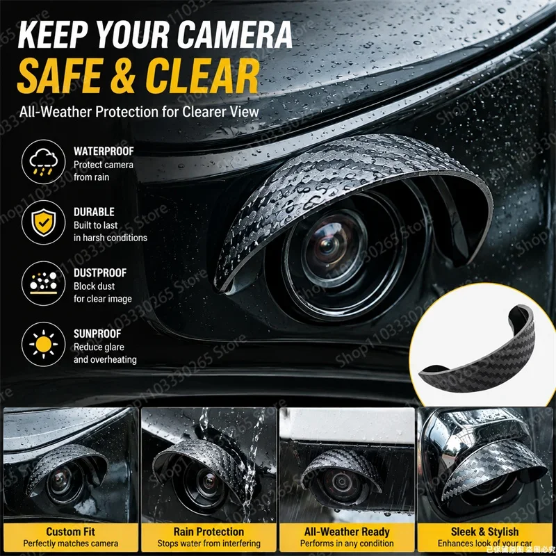 Carbon fiber texture rear reversing camera rain cover,waterproof sun visor,self-adhesive dust cover,Suitable for most cars