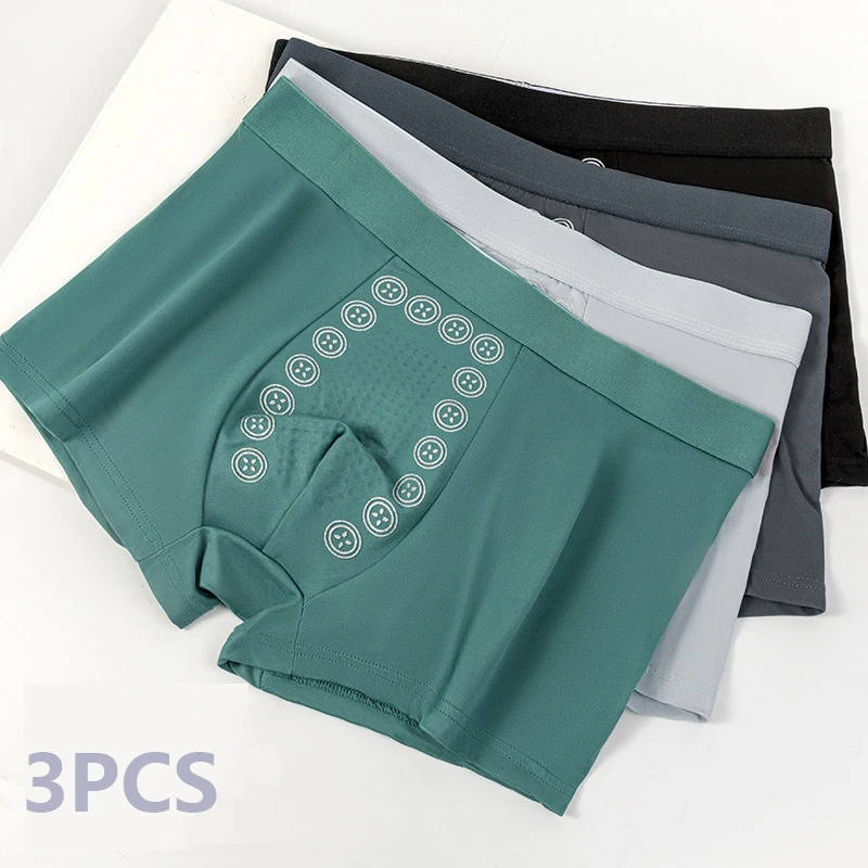 3PCS Men's Massage Particles Boxers Briefs Breathable Flat Corner Shorts Sports Underwear Four Corner Simple Comfortable Panties