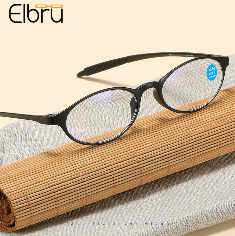 Elbru +1+1.5+2+2.5+3+3.5+4 Anti Blue Light Reading Glasses Women Men Ultralight Presbyopic Eyewear Black Oval Hyperopia Eyewear