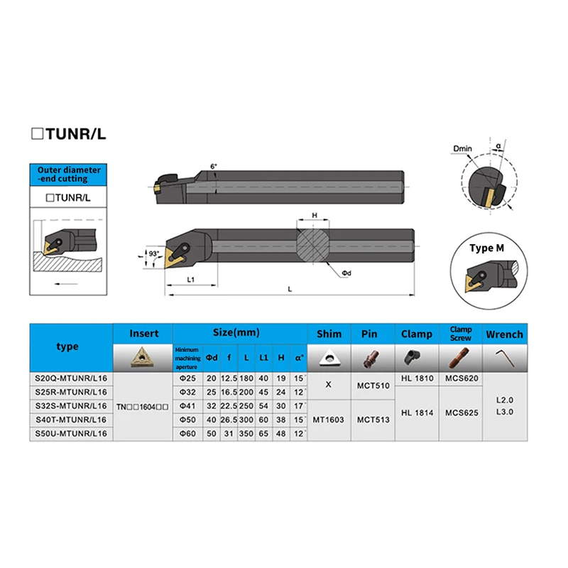 S16Q-MTUNR16 S20R-MTUNR16 S25S-MTUNR16 Internal Turning Tool Holder TNMG Carbide Inserts MTUNR/L CNC Lathe Inner hole machining