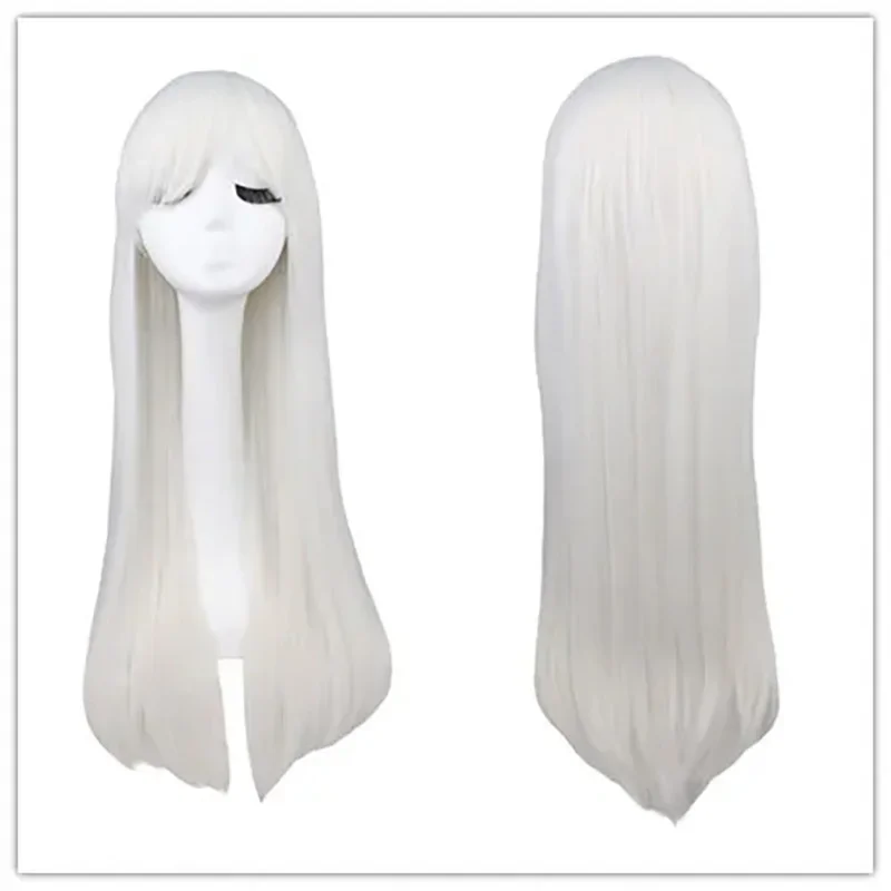 80cm Lnuyasha kurama HakuToshi moka akashiya Long Straight  Silver White Synthetic Cosplay Wig With Bangs