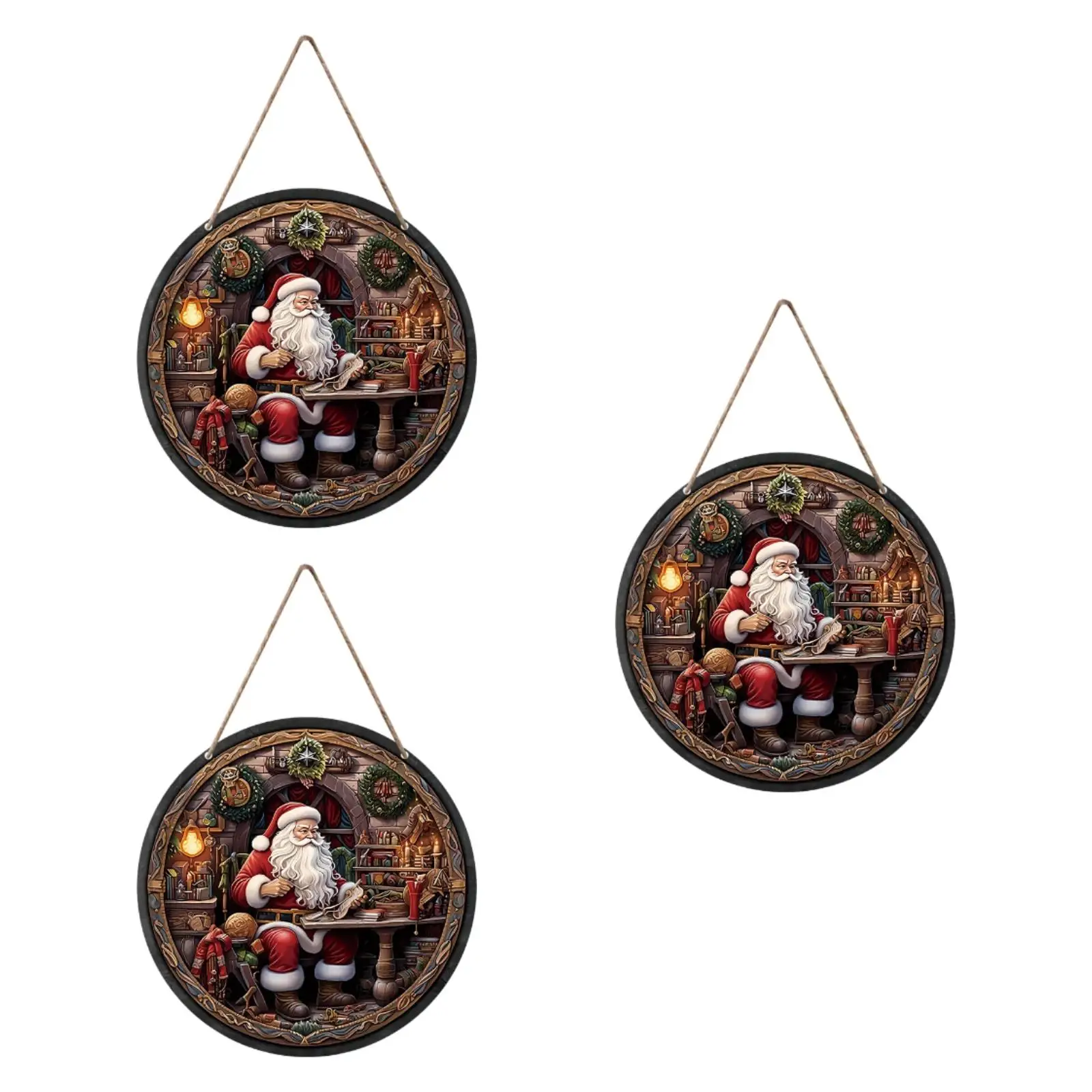 3Pcs Santa Claus Ornaments Scene Backdrop Kolorowe wiszące ozdoby świąteczne