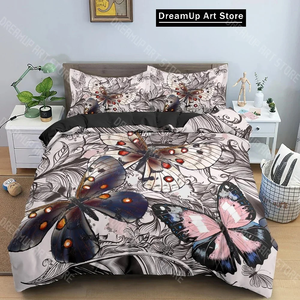 

Beautiful Butterflies Watercolor Spots Bedding Set Boys Girls Twin Queen Size Duvet Cover Pillowcase Bed Kids Adult