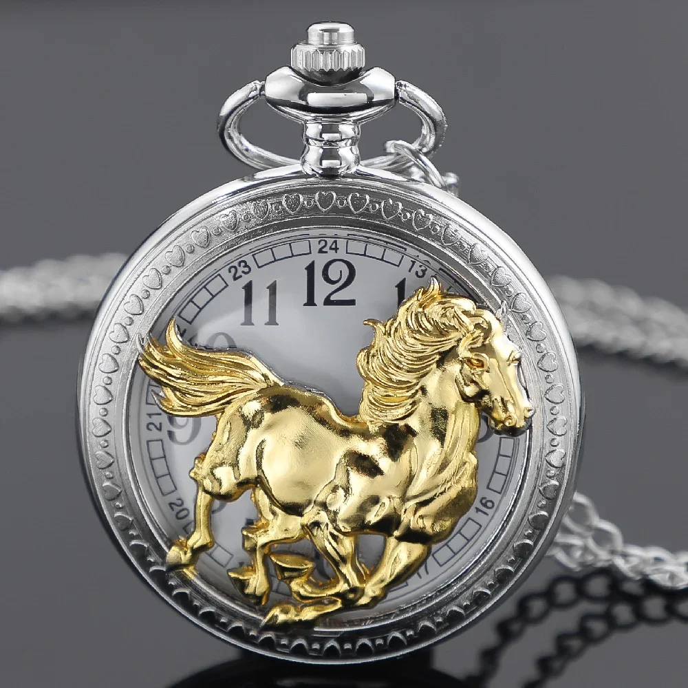 خمر الحصان تصميم جوفاء ساعة الجيب الكوارتز سلسلة قلادة ساعة قلادة الساعات للرجال النساء الاطفال هدايا فريدة من نوعها