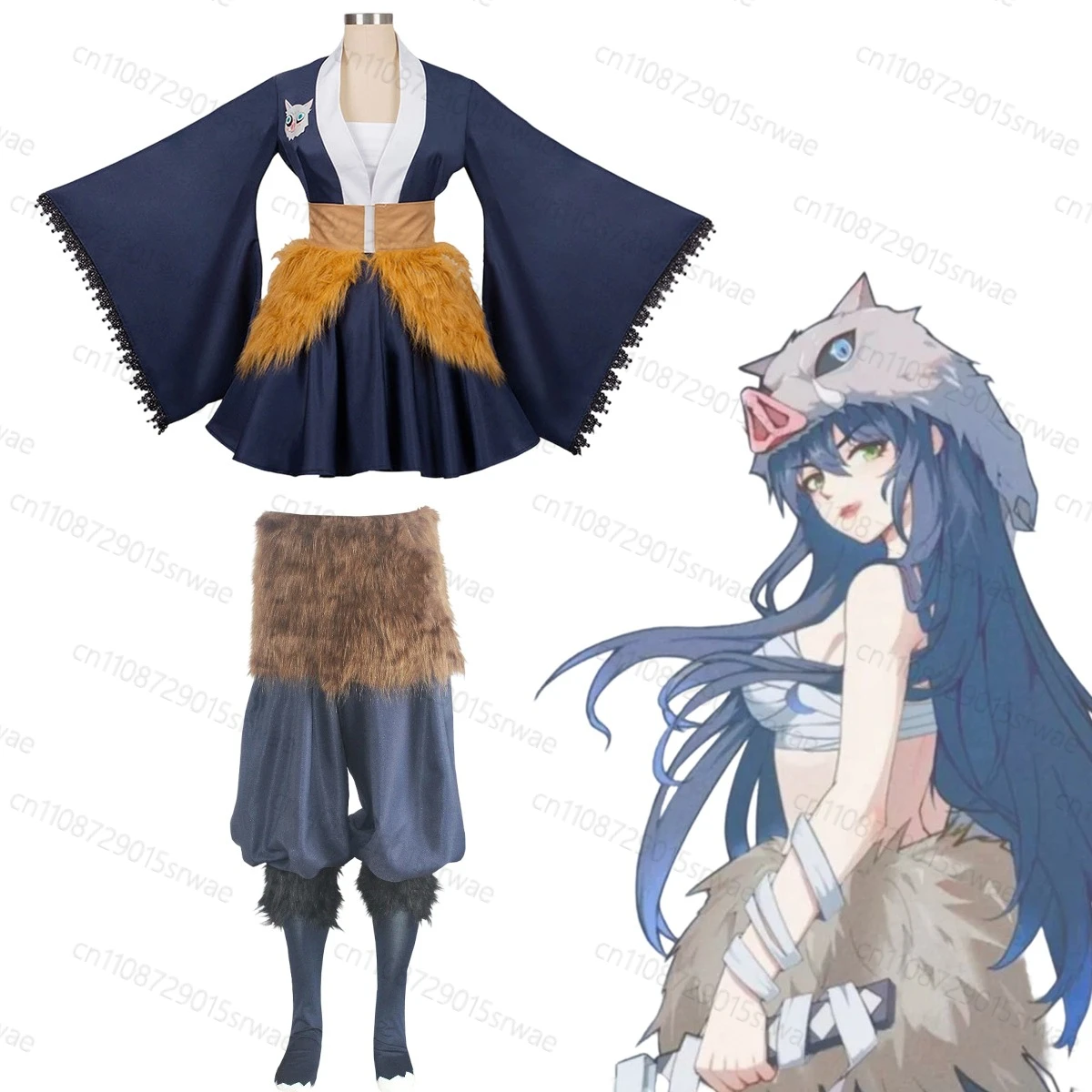 

Adult Anime Demon Killer Cosplay Costumes Hashibira Inosuke for men women Mask Black Socks Dress Uniform Vestido Suit