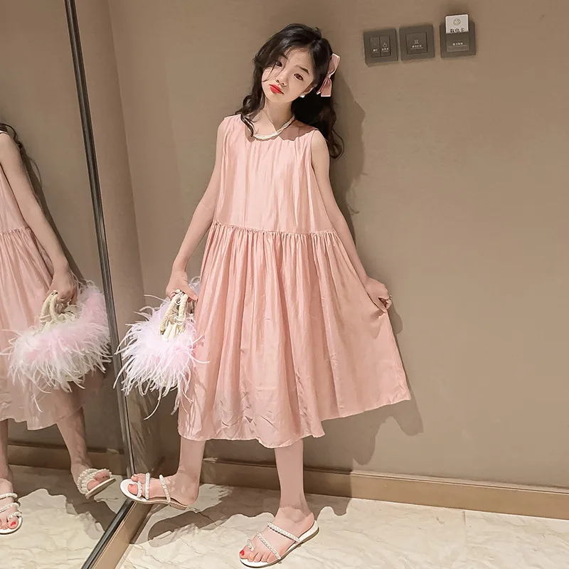 Girls Children Skirt 2024 New Style Girls Summer Senior Sense Long Dress Girls Summer Sundress Simple Casual Skirt Clothes