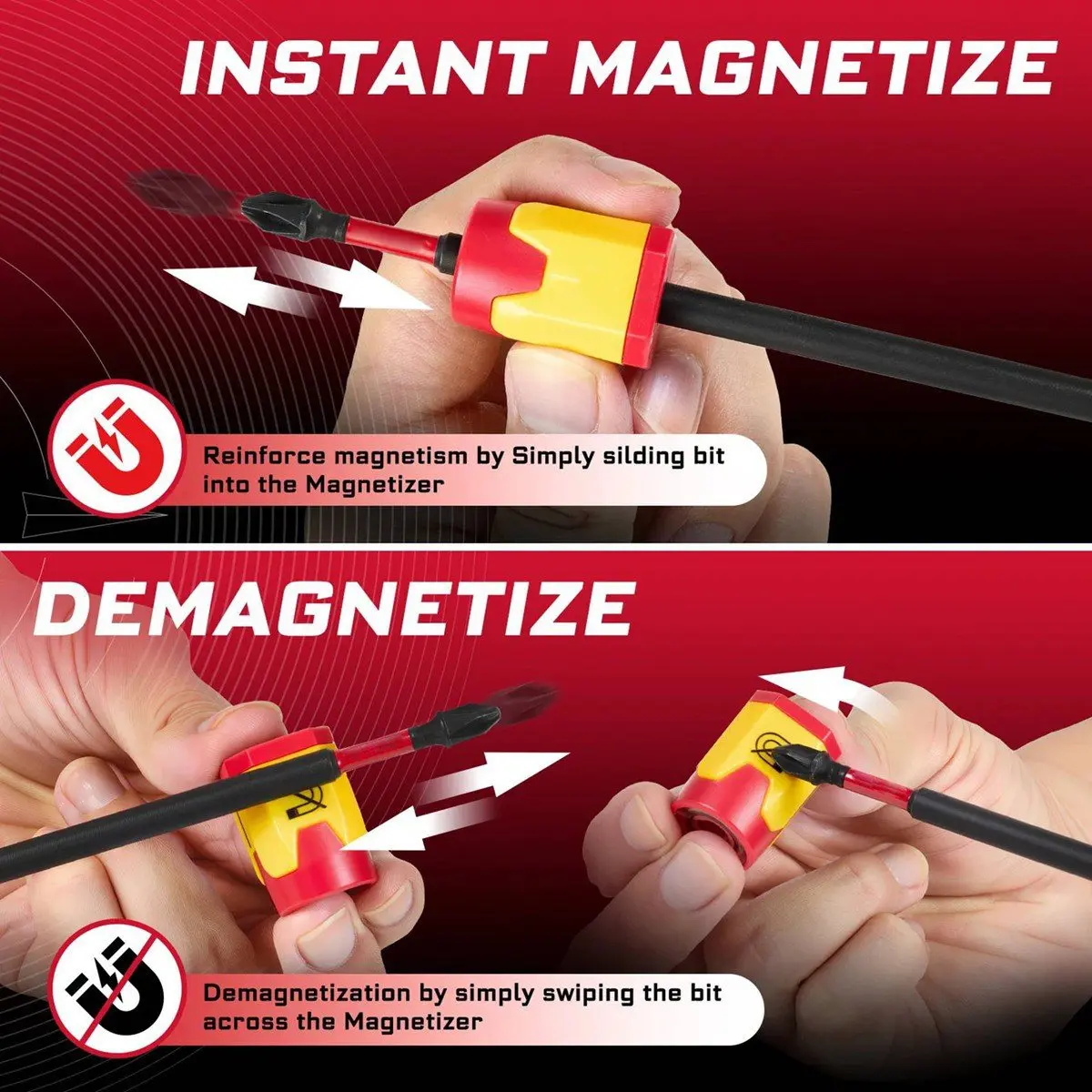 3Pieces LED Screwdriver Bit Magnetizer Ring, ABS Plastic Bit Magnetizer/Demagnetizer for 1/4 Shank , Strong Magnetism