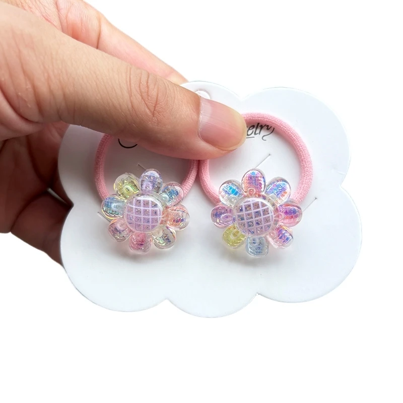 2PCS Cute Cut Colorful Flowers Kids Hairpins Children Headwear Baby Hair Clips Girl Hair Accessories Elastic Hair Bands