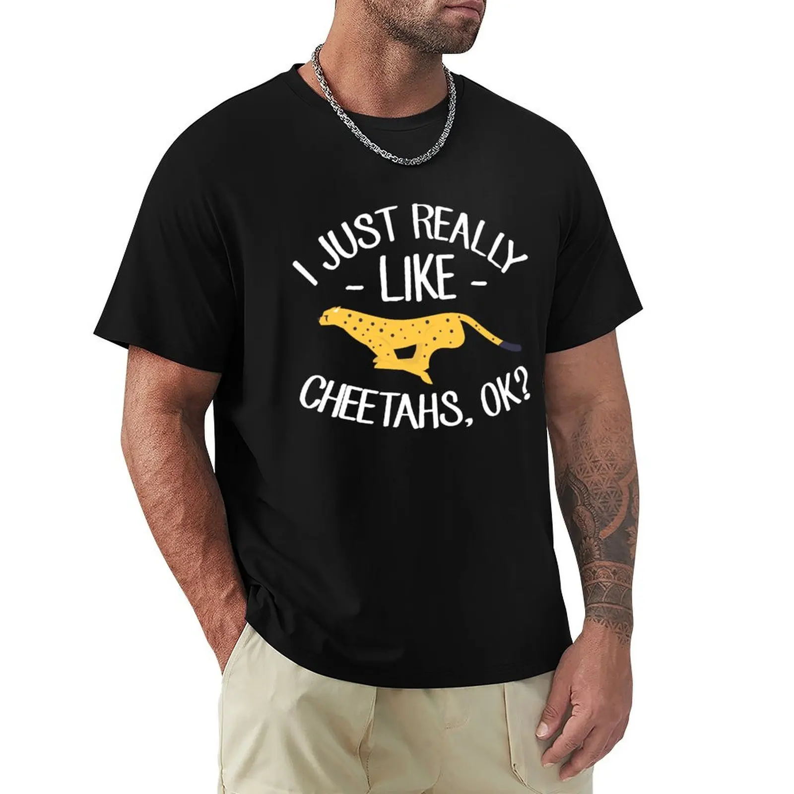 

I just really like cheetahs ok T-Shirt Basic Simple Design Short Sleeve Shirt