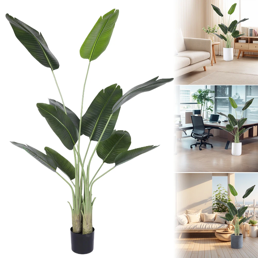 

180cm Large Artificial Plants Bird of Paradise Tree Tropical Fake Banana Leaves Plastic Palm Plants for Office Home Garden Decor