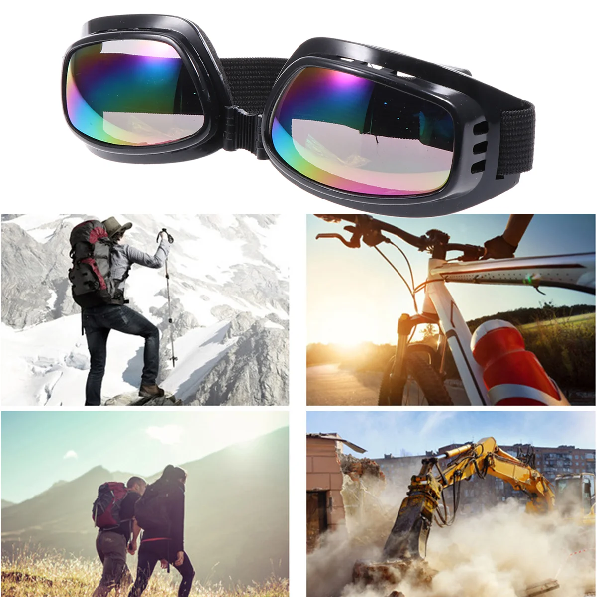 Outdoor Snowboard Goggles Skiing Bike Motorcycle Cycling Protective Safety Goggles Glasses (Black Frame and Colorful Glass)