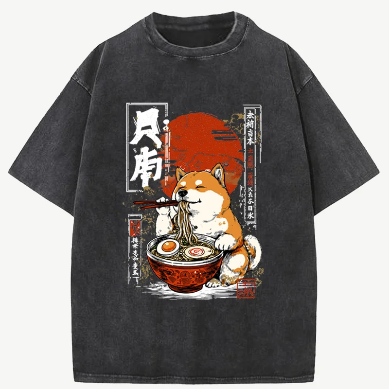 Футболка с принтом Kawaii Shiba Inu Eating Ramen - подарок для любителей собак, футболки с графическим дизайном, мужская одежда