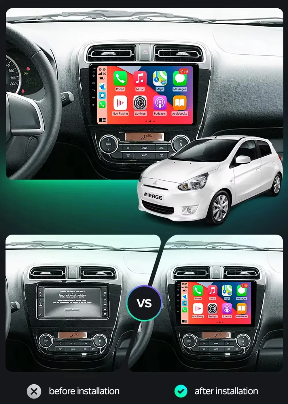 Android 16 CarPlay&Auto For Mitsubishi Mirage Attrage 2012-2018 2019 Car Radio Stereo GPS Navigation Multimedia Player Wireless