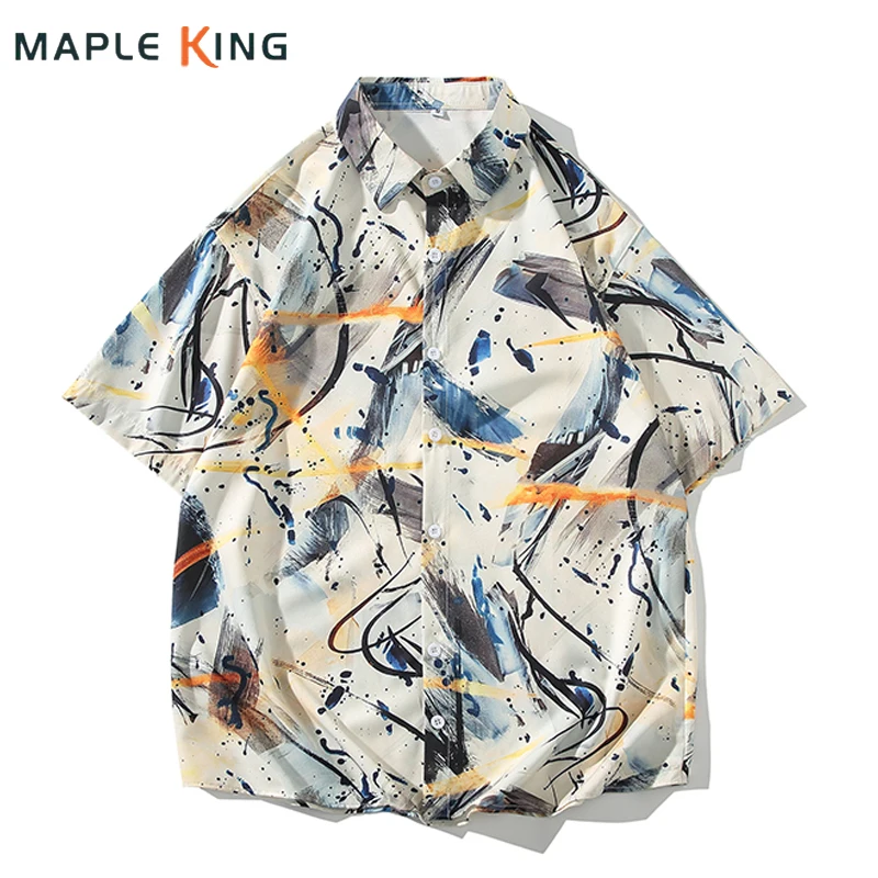 

Graffiti Print Shirts for Mens Camisa Hawaiana Hombre 2024 Summer Casual Loose Holiday Cardigan Streetwear Men Beach Wear Shirts