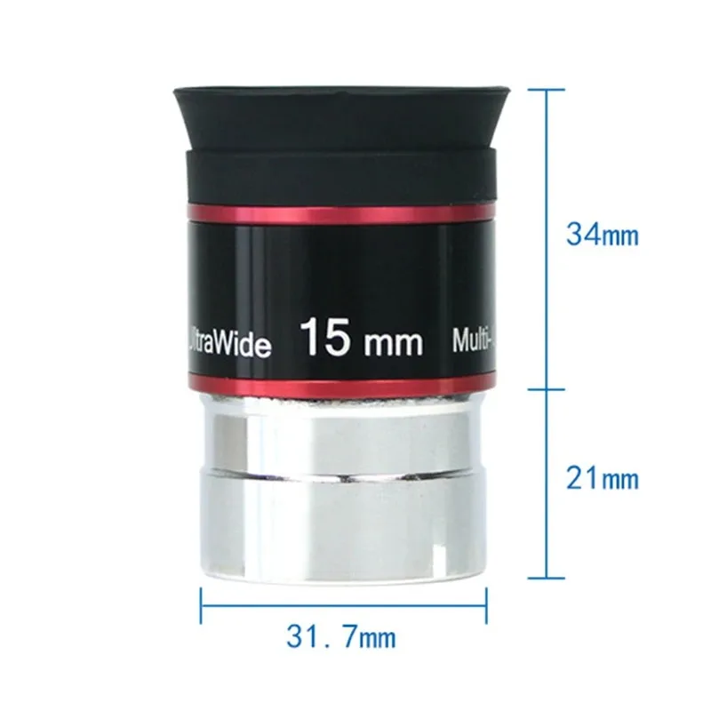ملحقات التلسكوب الفلكي 1.25 بوصة 31.7 مم 68 درجة 15 مم عدسة متعددة الزوايا الواسعة للغاية