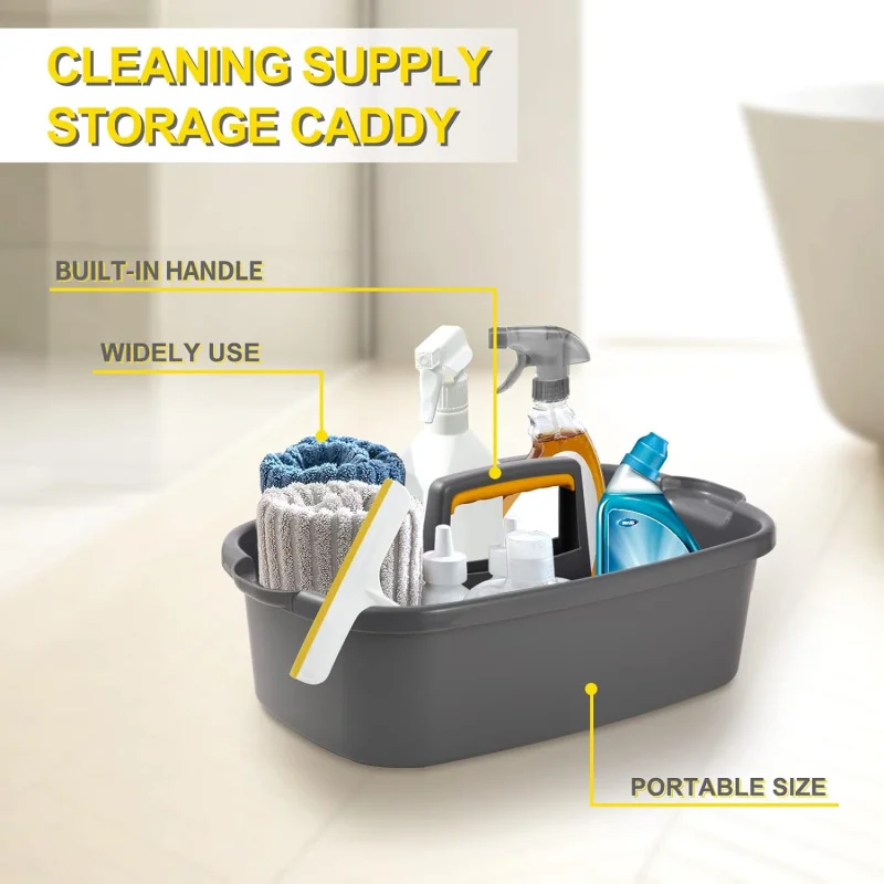 Cleaning Caddy Organizer with Handle, Plastic Tool Storage Cleaning Supply Caddy for College Dorm, Kitchen, Garden, Under Sink