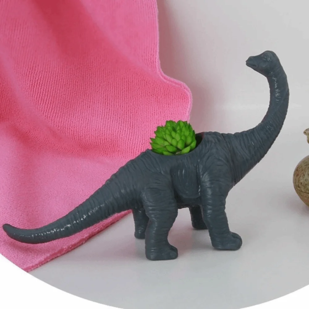 PVC Dinosaur Flower Pot Yellow 22 x 6 x 12.5cm Animal Planter Animal Shape Design Garden Decoration Pot For Garden Decoration