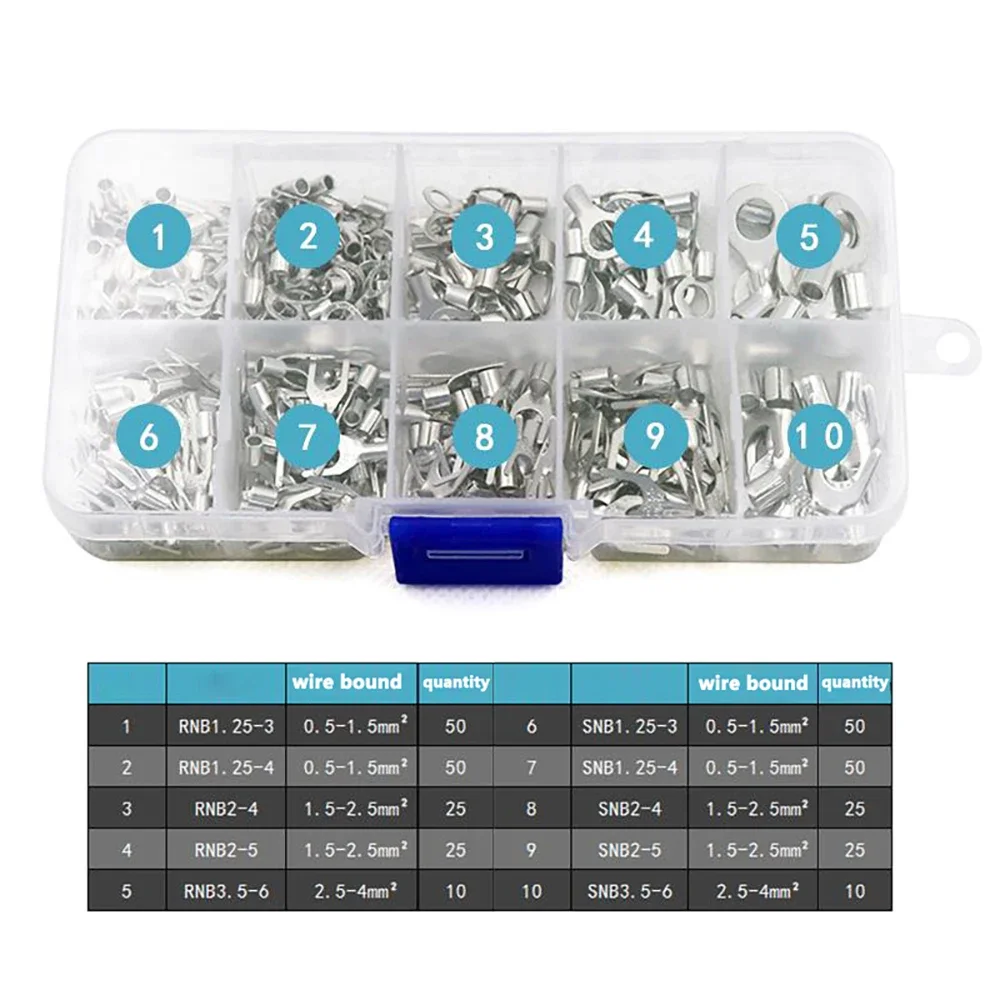 320Pcs 10 in 1 Terminals Non-Insulated Ring Fork U-Type Brass Terminals Assortment Kit Cable Wire Connector Crimp Spade
