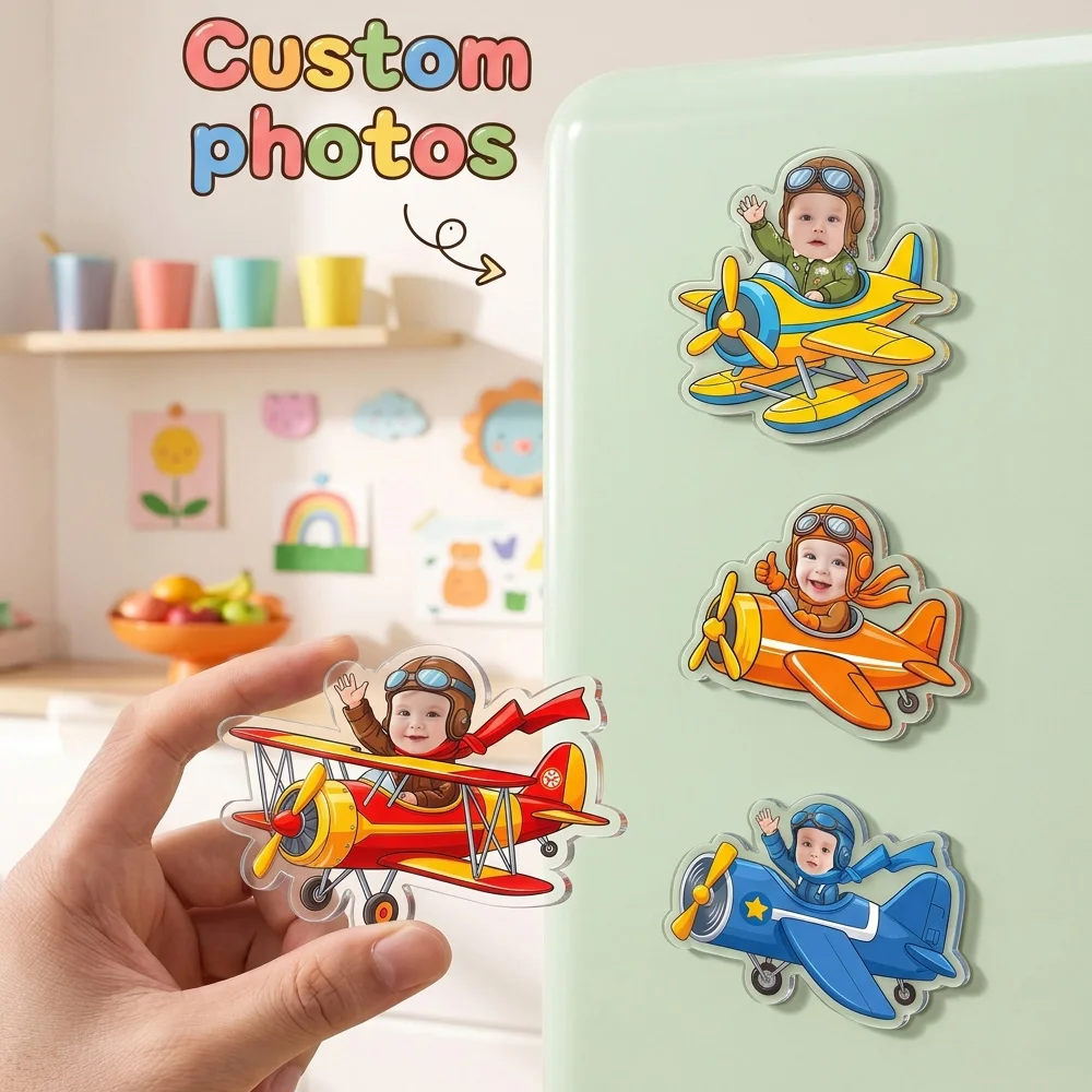Personalized Baby Pilot Photo Fridge Magnet, Little Aviator Airplane Design, Flying Aviation Refrigerator Decor,