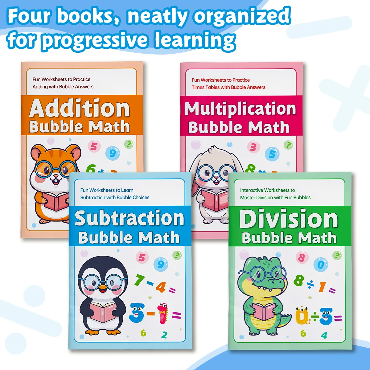 

Коллекция из 4 книг для занятий математикой для детей – освойте сложение, вычитание, умножение и деление с помощью увлекательных ежедневных упражнений.