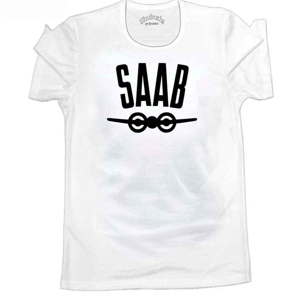 SAAB White Logo Printed T Shirts Online Short Sleeve Tee Shirt Printing Company Hip-Tope Cool T-Shirt For Guys No Pilling