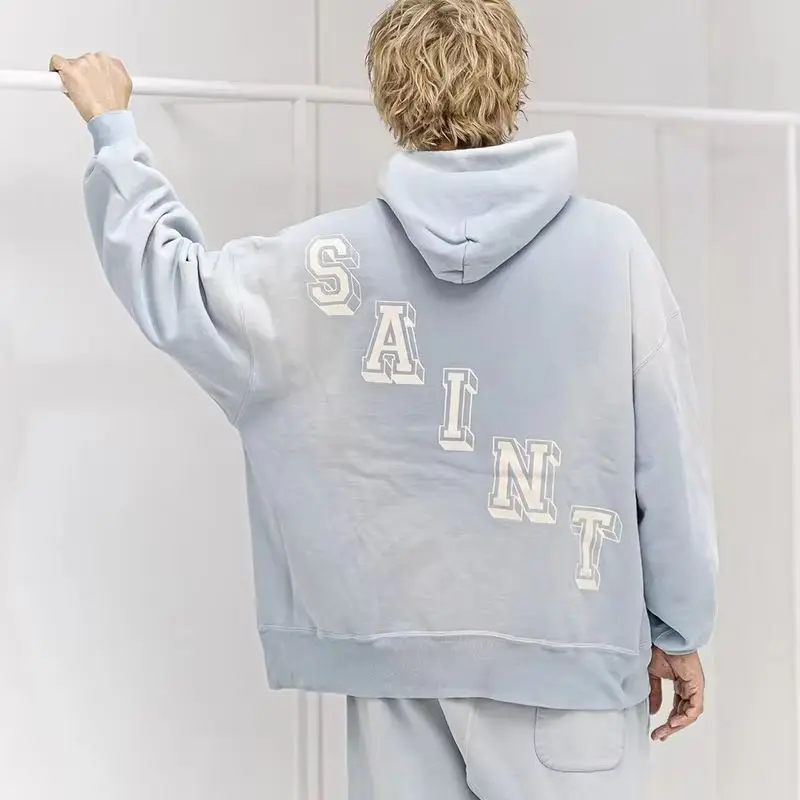 2026 New Arrival Unisex SAINT Blue Tear Print Hoodie High Quality Heavy Fabric Hooded Pullover Streetwear For Men Women