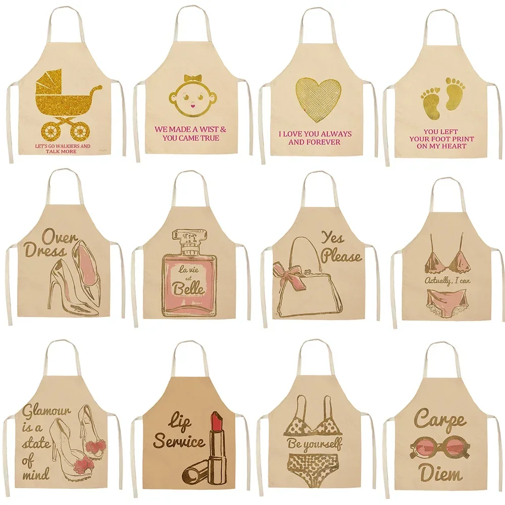 1 Pcs Kids Aprons Kitchen Apron High Heels Swimsuit Glasses Printed Sleeveless Cotton Pinafore Cleaning Tools Linen Aprons