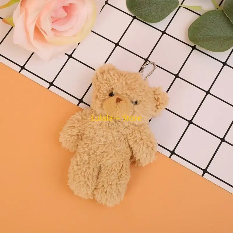 Y4QA Joint Bear Pendant Lovely Mini Bear Doll Plush Chain Backpacks Decors Handbag Accessories Kids Girl Birthday Gift