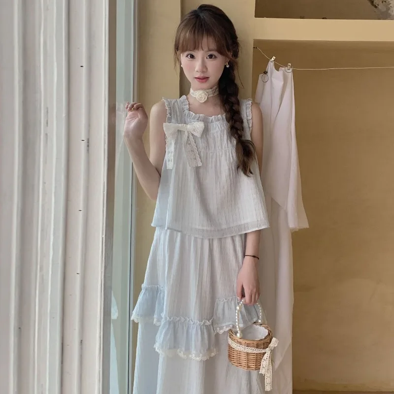 Miiiix Korean Fashion Sweet Cute Fresh Girl Short Top Summer New Academy Style Lace Lace Two Piece Set Female Clothing