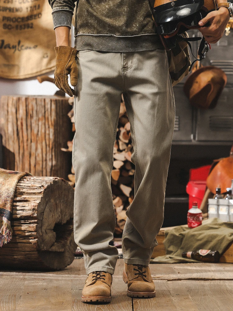 

Мужские прямые джинсы в американском стиле ретро на подкладке, повседневные длинные брюки, рабочая одежда из чесаного хлопка, молодежная мода