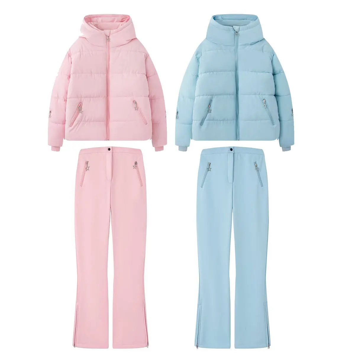 2026 Women's Winter Thick Hooded Padded Sports Parkas Coats Jackets 2 PCS Sets Lady Warm Windproof Snow Skiing Pants Trousers