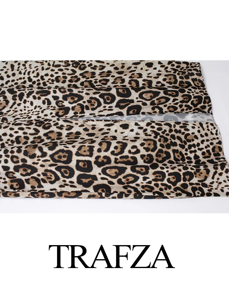 TRAFZA 2024 Sexy Women Leopard Print Sling Dress Vintage Female  Slim Sleeveless Backless Hollow Out Holiday Party Dresses TRAF