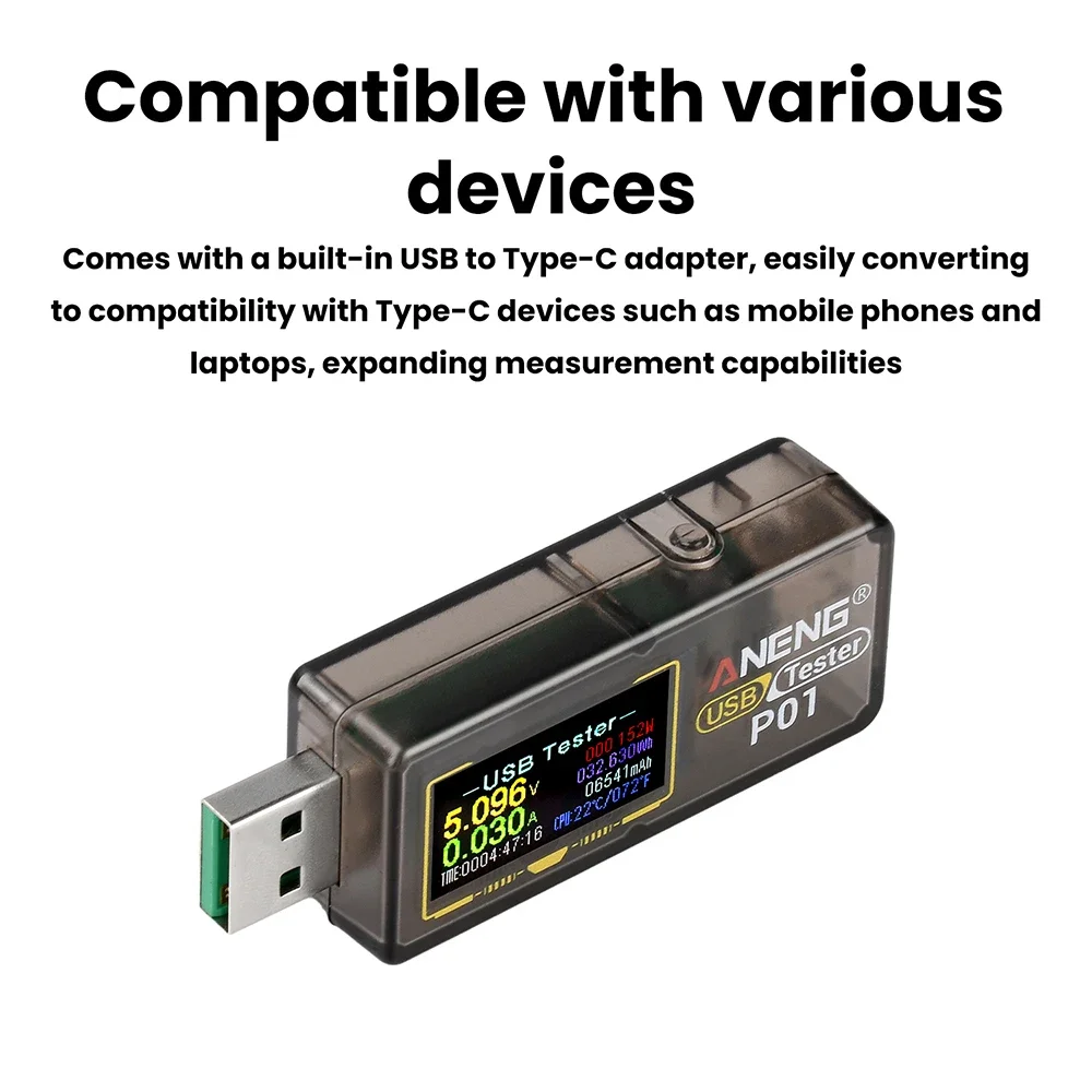 

ANENG P01 Digital USB Tester Display DC Voltage Ammeter Power Meter DC 4-30V Voltmeter Ammeter Charger Capacity Multi-function