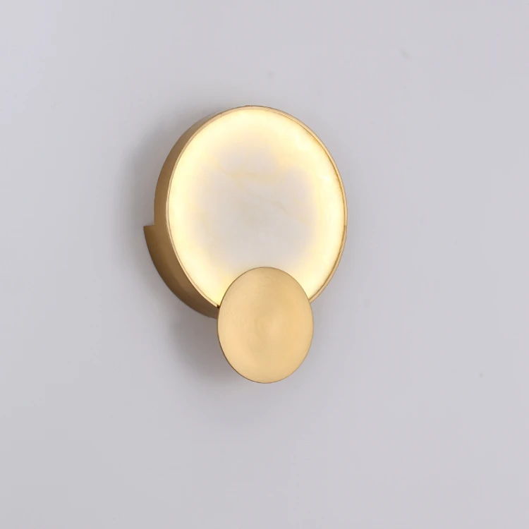 Natural Marble LED Wall Lamp Round Shape Gold Metal Free