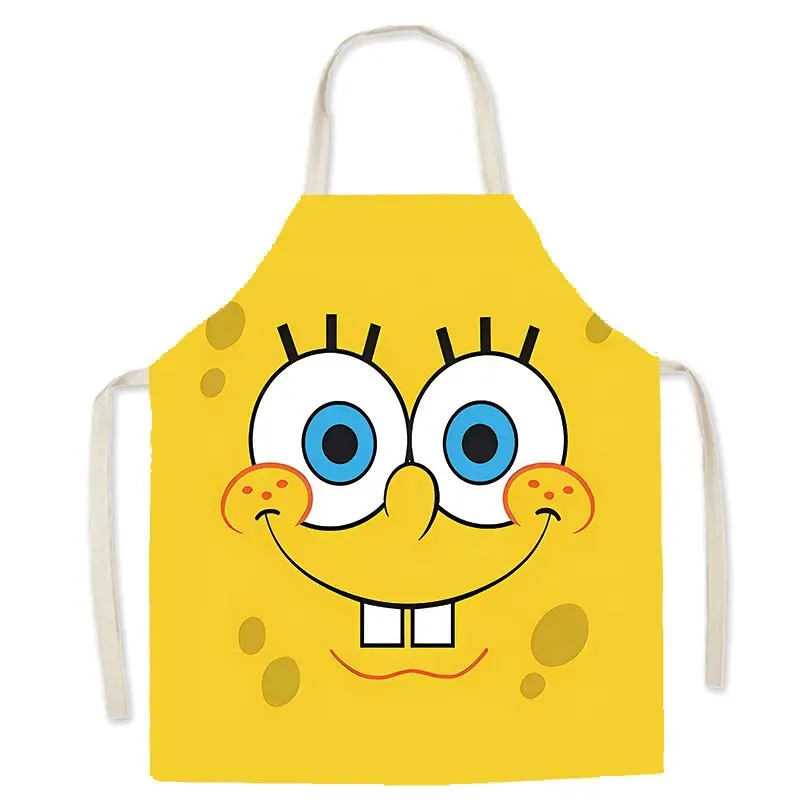 SpongeBob Printed Apron Waterproof Anti Oil Kitchen Bib Adjustable Strap Apron for Parent-child Home Cooking and House Cleaning