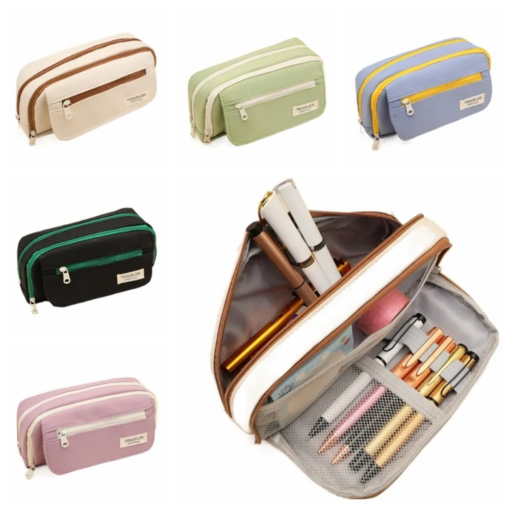 Simple Style Large Capacity Pencil Case 5 Layers Aesthetic Stationary Pen Storage Bag Ins Pen Pouch Korean Pen Pencil Bag