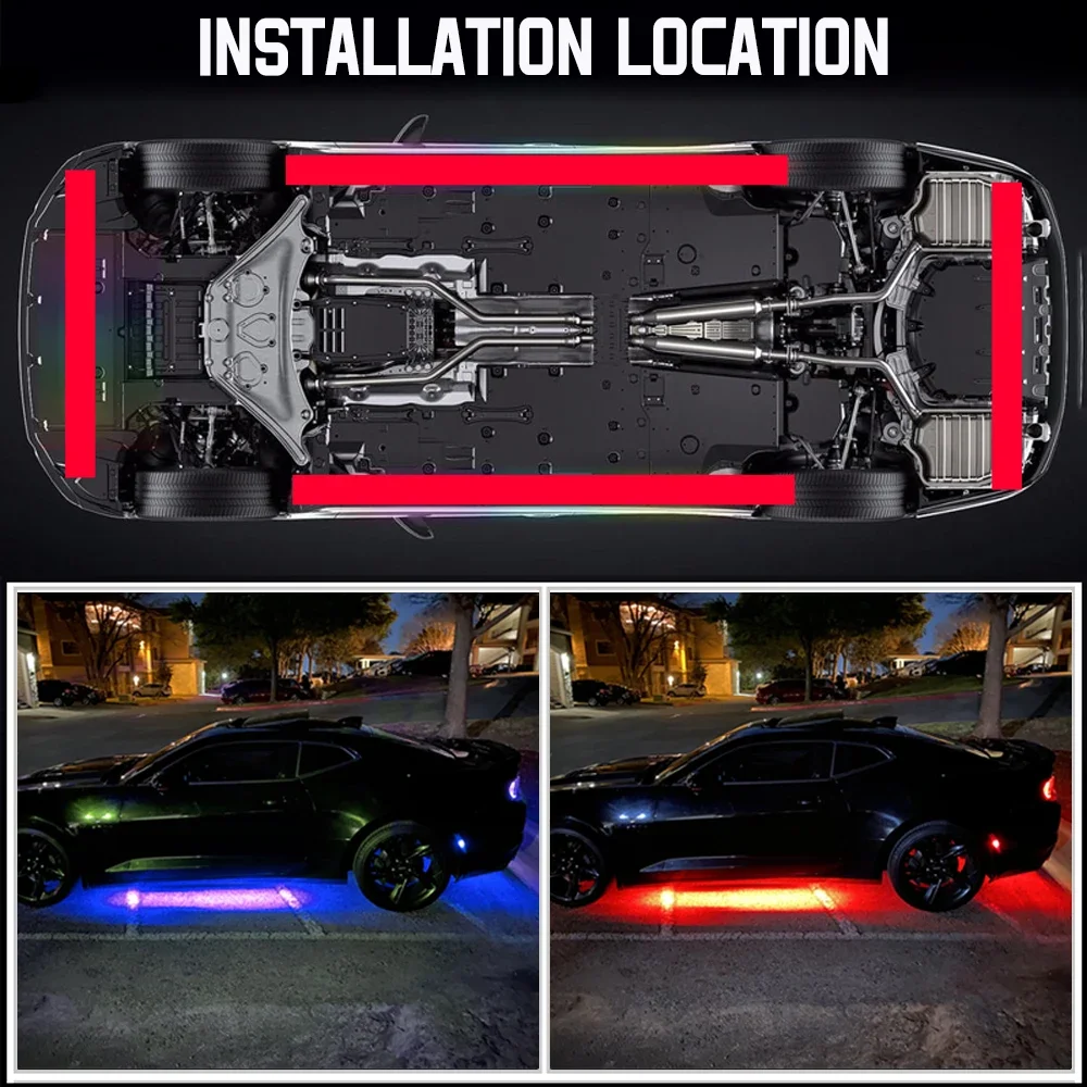 Auto-Ambientelicht, wasserdichter, flexibler RGB-LED-Unterbodenstreifen mit APP-Fernbedienung – Detail 3