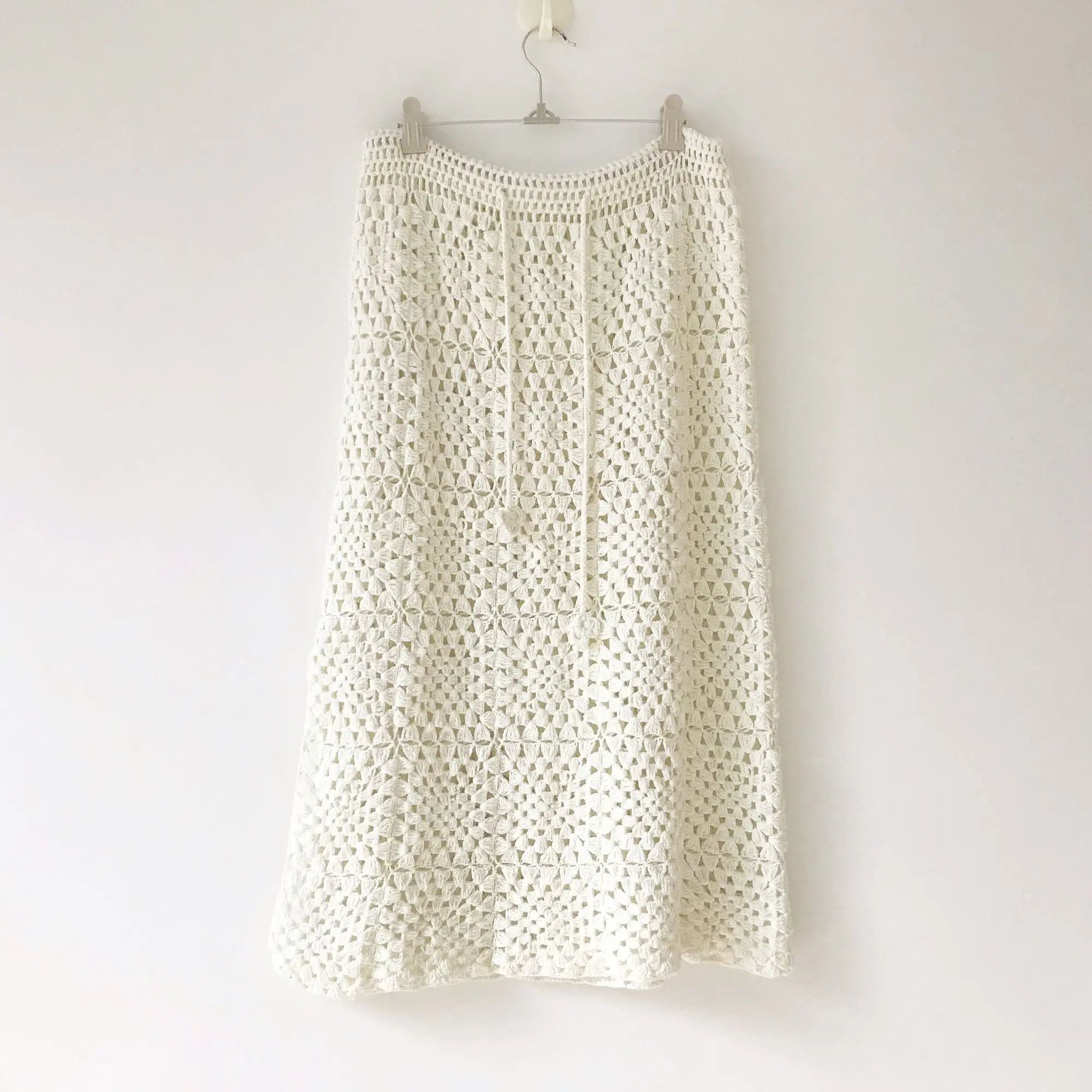 

TIYIHAILEY Long Mid-Calf Skirt for Women, Crochet Hand Made, Knitting Beige Ladies Elasit Waist Spring Summer Custom Made 2025